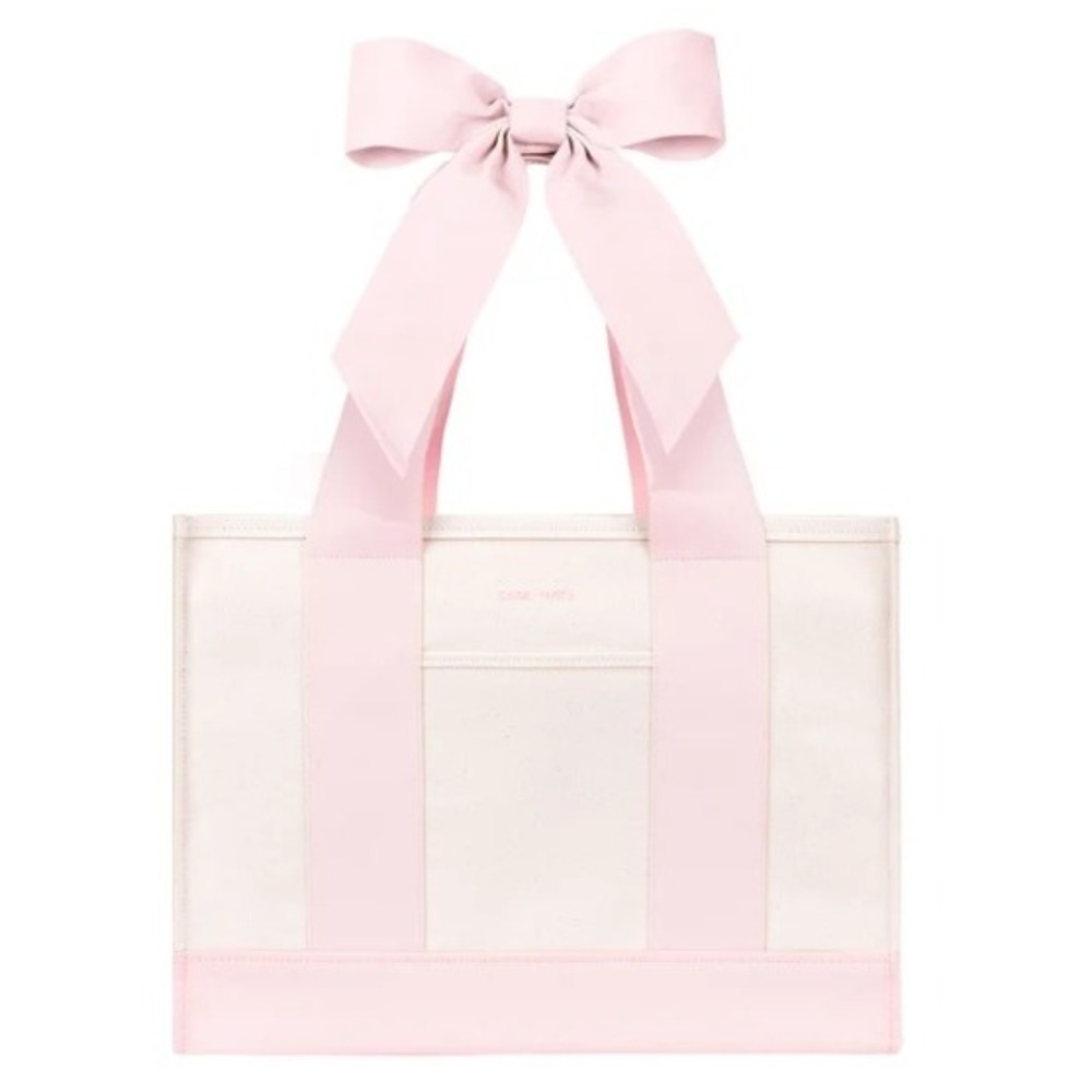 Case-Mate Bow Tote Bag Womens Cream Pink Canvas Travel Carry-On Bag